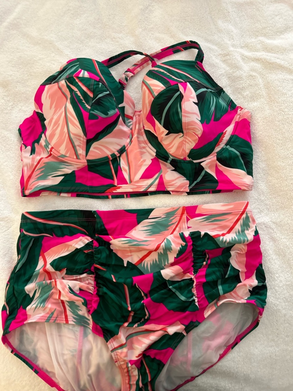 torrid Pink Green Palm-Print Longline Bikini Set